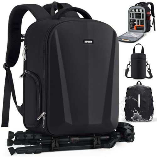 SDYSM Camera Backpack, Hardshell DSLR/SLR Camera Bag with Lens Pouch & 15.6" Laptop Compartment Waterproof Camera Case with Rain Cover Photography Backpack Compatible for Canon/Nikon/Sony/Drone Black - color: Black