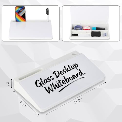11.8×7” Small Glass Desktop Whiteboard, Dry Erase Note Memo Board, Desk Organizer with Storage for Desk, Office, White - color: White Small Basic