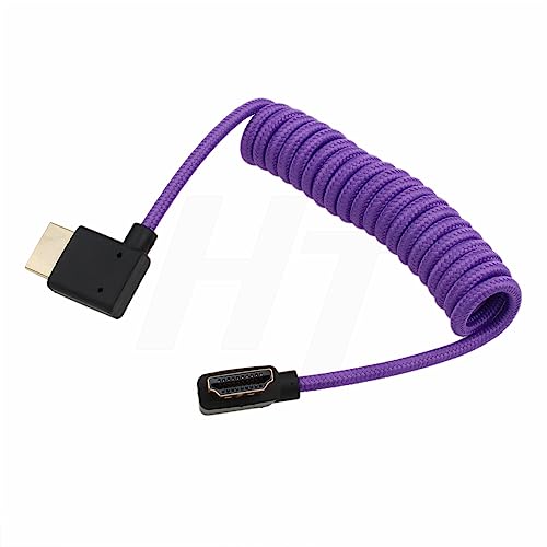 HDMI to HDMI 4K 8K 60p Cable Right Angle Braided Coiled for Panasonic Sony Canon Nikon ZCAM Camera Atomos Ninja V SmallHD Blackmagic Monitor Purple - color: Left to Right Angled, Braided Purple