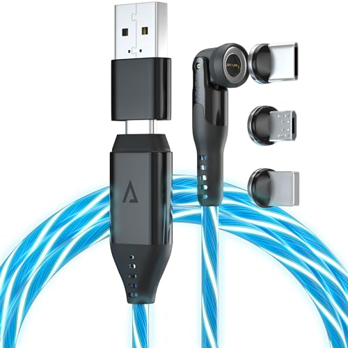 Statik 360 Pro Magnetic Charging Cable - Type C Charger Fast Charging 3 in 1 USB C to USB C Cable, Micro USB & iProduct Tips, USB A Adapter, Fits All Devices - 100W Fast Charger, GloBright 3FT/1M - color: LED GloBright, size: 3FT