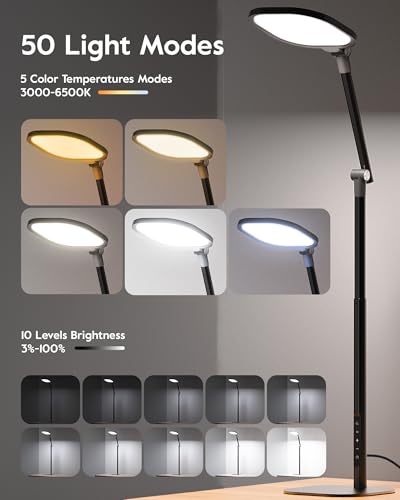 LitONES Led Desk Lamps for Home Office with Base, Tall Desk Lamp with 50 Light Modes & Memory and Timer Func Computer Light, Flexible Adjustable Table Lamps for Video Conference, Architect - size: Black 1 Pack