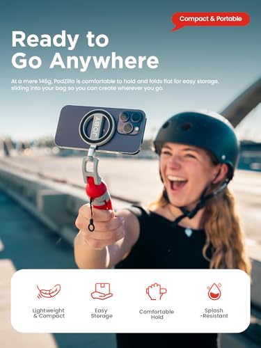 JOBY PodZilla™ SuctionTripod Magnetic Kit,Flexible Magnetic Tripod with Suction Legs, 360° Rotation & Dual-Angle Adjustment, Wrap-Anywhere Mount for iPhone Vlogging, Gym, Car, Outdoor & Travel(red) - color: Red