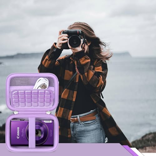 RAIALL Carrying Case for Canon PowerShot ELPH 360 HS A/IXY 650/ Canon IXUS 285 HS/Sony DSCW830/ CAMKORY/VAHOIALD Digital Camera, Vlogging Camera Travel Bag, Mesh Pocket for Batteries, Purple - color: Purple