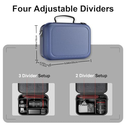 ProCase Hard Shell Camera Case for Canon Rebel T7/EOS R100/R50/DSLR/SLR/Nikon/Sony/Mirrorless Cameras, Soft Padded Digital Camera Travel Bag with 1 Shoulder Strap and 3 Adjustable Dividers -Navy - color: Navy