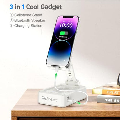 TechGlow Foldable Cellphone Stand with Bluetooth Speaker and Charging Function Birthday Gifts for Men Women Mother Father Brother Sister Teens Cool Tech Gadgets-White - color: White