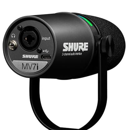 Shure MV7i Smart Microphone – USB-C & XLR Mic for Podcasting, Music & Streaming with Built-in Audio Interface, Auto Level Mode, Advanced DSP, All-Metal Design, Black | USB-C Mic with Built-in Audio Interface, Combo Xlr and ¼ Input, Auto Level Mode, Voice