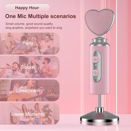HB128 USB Gaming Condenser Mic Pink Heart Design, One-Click Mute Gain Control, Plug & Play, for PC/Console/Phone, Twitch/YouTube/TikTok, Streamers Gamers and Video Creators - color: HB128 desktop