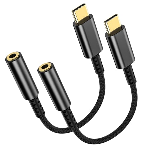 2 Pack USB C to 3.5mm Headphone Jack Adapter – HiFi Audio Dongle, Type C to Aux Female Cable Cord Compatible with iPhone 17/16/15 Pro Max, Samsung S25/S24/S23, iPad Pro, Pixel, MacBook-Black - color: Black, size: 2 Pack