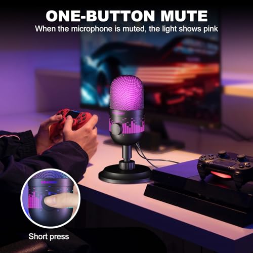 Aokeo USB Gaming Microphone, Condenser Microphone for PC/MAC/PS4/PS5/Phone-Cardioid Mic with RGB Lighting - color: AK-1
