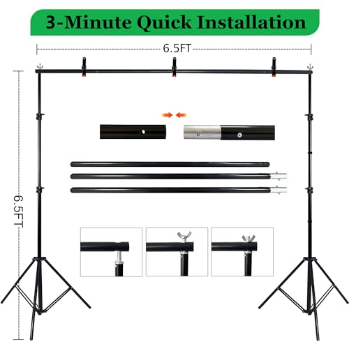 2 in 1 Green Backdrop Stand Kit,6.5x6.5 ft Portable Dual Rod Stand kit with 6x9ft Green Backdrop-Premium Polyester for Video Streaming, Portrait Photoshoot,Wall Mounted, Parties - size: 6x9 Ft