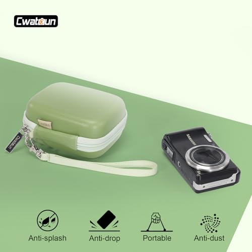 Cwatcun Carrying & Protective Case for Digital Camera, Small Camera Pouch for AbergBest 2.7" LCD Kodak Pixpro/Canon PowerShot ELPH 180/190 / DSCW830 Travel Cameras, Water-resistant Case - Green - color: Green