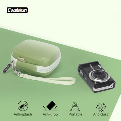 Cwatcun Carrying & Protective Case for Digital Camera, Small Camera Pouch for AbergBest 2.7" LCD Kodak Pixpro/Canon PowerShot ELPH 180/190 / DSCW830 Travel Cameras, Water-resistant Case - Green - color: Green