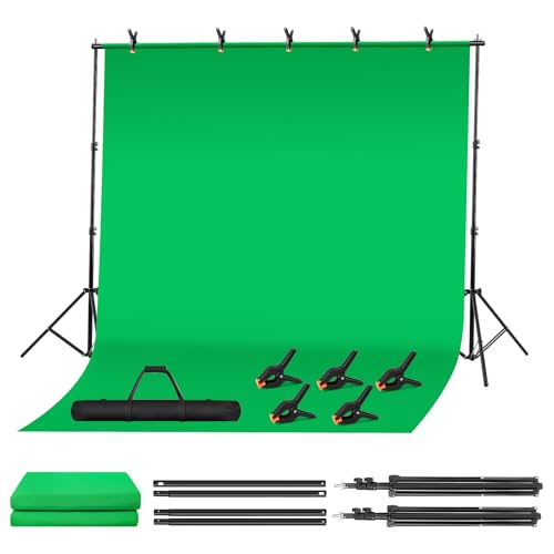 Green Screen Backdrop Kit, 10 x 6.5 Ft Portable Green Screen with T-Shaped Stand, Carrying Bag, 5 Clamps, Photography Greenscreen Background Kit for Streaming, Gaming, Zoom - size: 10 x 6.5 ft
