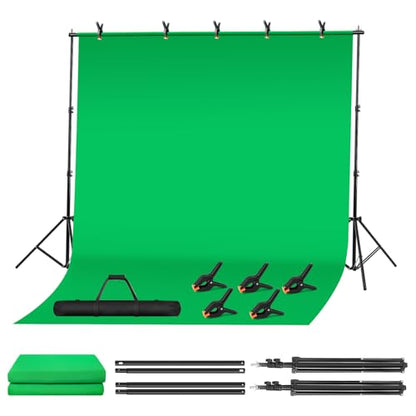 Green Screen Backdrop Kit, 10 x 6.5 Ft Portable Green Screen with T-Shaped Stand, Carrying Bag, 5 Clamps, Photography Greenscreen Background Kit for Streaming, Gaming, Zoom - size: 10 x 6.5 ft