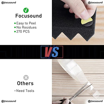 Focusound 50 Pack Acoustic Foam Panels 1" x 12" x 12" Sound Proof Foam Panles Soundproofing Noise Cancelling Wedge Panels for Home Office Recoding Studio with 300PCS Double-Side Adhesive - size: 50 Pack