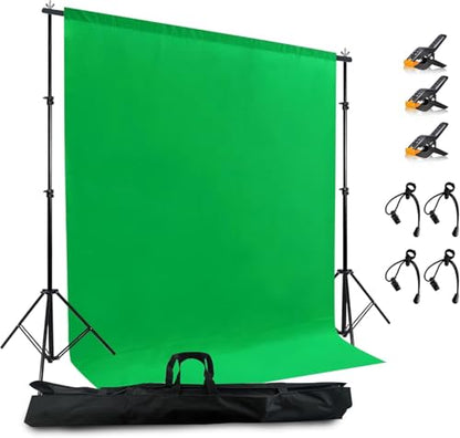 2 in 1 Green Backdrop Stand Kit, 6.5x6.5 ft Portable Dual Rod Stand kit with 6x7ft Green Backdrop-Premium Polyester for Video Streaming, Portrait Photoshoot, Wall Mounted, Parties - size: 6.5x6.5Ft