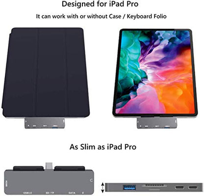 Adapter for iPad Pro USB C Hub M4 M2 M1/iPad Air 4/5/6/iPad Mini 6, 7in1 Adapter with 4K HDMI,3.5mm Jack,USB3.0,PD 100W,SD/TF,USB-C 3.0 Data,iPad Accessories - color: 7IN1