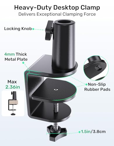 19" Flexible Gooseneck Mic Stand with Desk Clamp【Heavy Duty】 & with 2 Mic Holders, 1/4" & 3/8" Adapters，for Gaming, Live Streaming, Podcast, Conference, and Podium - size: Upgraded Heavy-Duty Clamp