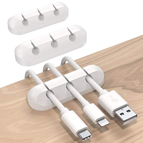 SOULWIT Cable Holder Clips, 3-Pack Cable Management Cord Organizer Clips Silicone Self Adhesive for Desktop USB Charging Cable Nightstand Power Cord Mouse Cable Wire PC Office Home - White - color: White