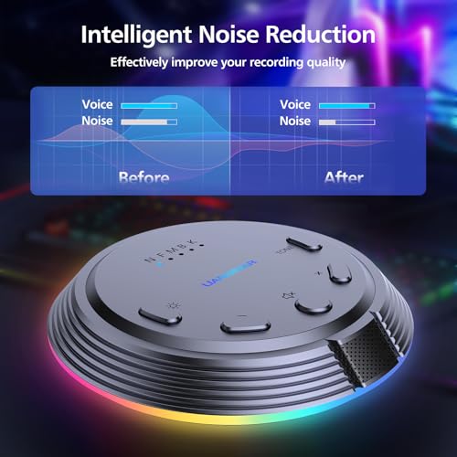 LIANGSTAR Gaming USB Microphone with 5 Voice Changes, Mute Button, Desktop Podcast Mic, Volume Control, RGB Condenser Computer Microphone for PC Gamer, YouTube, Streaming, Conference, Class - style: Dark Gray