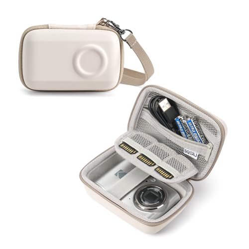 SQERO Digital Camera Case for KODAK PIXPRO FZ45 FZ55 & CAMKORY 1080P - Compact Travel Bag with 3 SD Card Slots, Small Lightweight Pouch, Cute Gifts for Adults Kids - color: beige