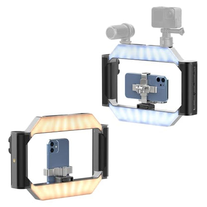 ULANZI Smartphone Video Rig with Light, U-Rig Light Cell Phone Handheld Stabilizer with Ring Light 2500K-9000K CRI 90+ for Filmmaking Live Steam YouTube Video Recording, with 5000mAh Build-in Battery - size: 280*51*195mm