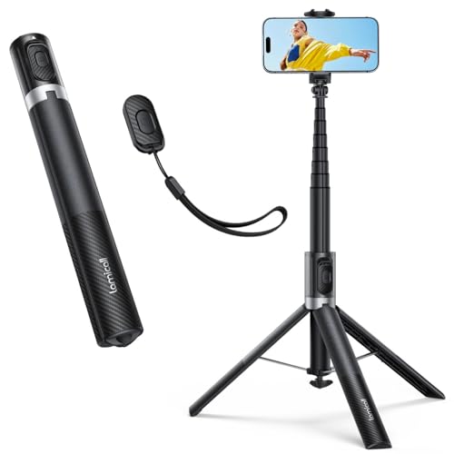 Lamicall [One Pull Close] Phone Tripod for iPhone, 65" Selfie Stick Tripod with Remote & Cold Shoe, Ultralight Phone Stand for Recording for Travel Live Stream Vlog fit iPhone 17 Pro Max Android Black - color: Black