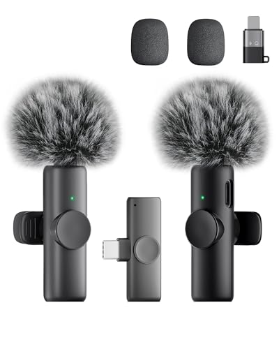 SUDEHO USB-C Wireless Lavalier Microphone Set, 2-Pack Mics with Background Noise Reduction, No Pairing Needed for Android (Coal Black)