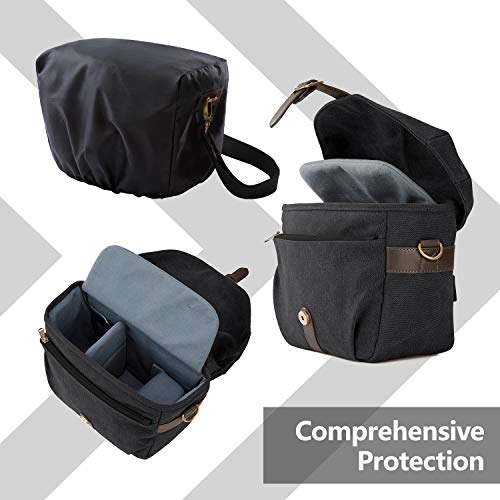 BAGSMART Canvas Crossbody Camera Bag with Rain Cover for Women Men, Black | SLR DSLR Camera Case, Compact Camera Shoulder Bag - color: 01-Black