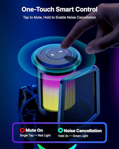BOYA USB Gaming Microphone, 192kHz/24bit, Supercardioid + ENC Noise Cancellation, Touch Mute, 9 RGB Effects, Gain Knob, Monitor Jack, Microphone for PC/PS4/PS5/Mac/Android/iOS/Streaming/Podcasting - size: Stand Version