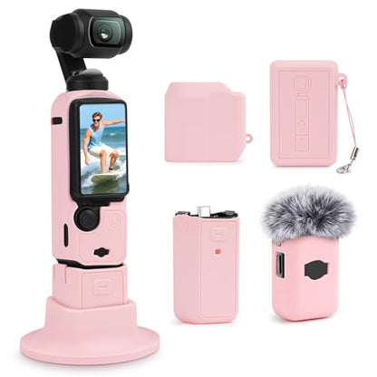 Silicone Case for DJI Osmo Pocket 3/Xtra Muse Camera with Fixed Base & Anti-Loss Lanyard, Compatible with Xtra Muse Accessories – for Travel Vlogging Daily Filming (Pink) - color: Pink