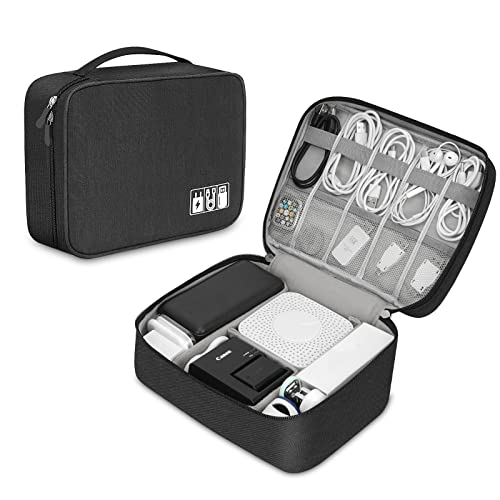 Electronic Organizer Travel Universal Cable Organizer Electronics Accessories Bag for Cable, Charger, Phone, USB, SD Card,1Pack - color: Black, size: Double Layer/10.03" x7.48" x 3.54"