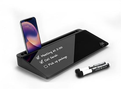 Black Glass Desktop Whiteboard – Modern Dry Erase Board with Storage Drawer for Desk Notes & Organization - color: Black Black