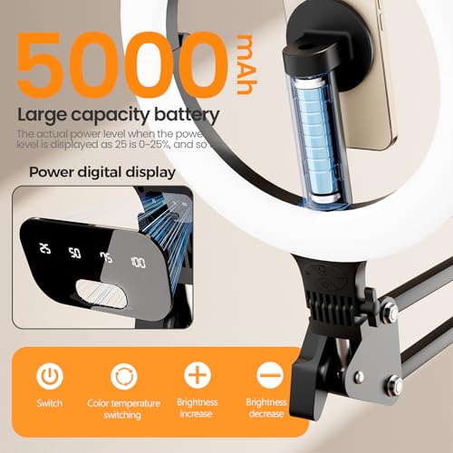10" Magnetic Ring Light Overhead Camera Phone Mount, XINBAOHONG LED Selfie Light with Stand and Phone Holder, Rechargeable Desk Light for Video Recording