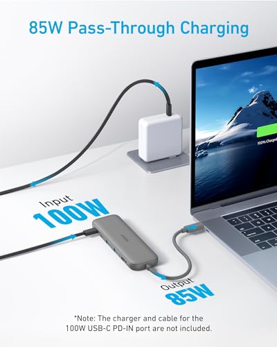 Anker USB C Hub, 5-in-1 USBC to HDMI Splitter with 4K Display, 1 x Powered USB-C 5Gbps & 2×Powered USB-A 3.0 5Gbps Data Ports for MacBook Pro, MacBook Air, Dell and More (Grey) - color: Grey