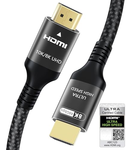 Certified 10K 8K 4K HDMI 2.1 Cable 6.6FT, 48Gbps Ultra High Speed HDMI Cord | Ethernet CEC 4K 240Hz 165Hz 144Hz 120Hz 8K 60Hz eARC Netflix HDCP2.3 HDR10+ PC Laptop RTX5090 TV Monitor Projector X-box PS5 - size: 6.6 ft