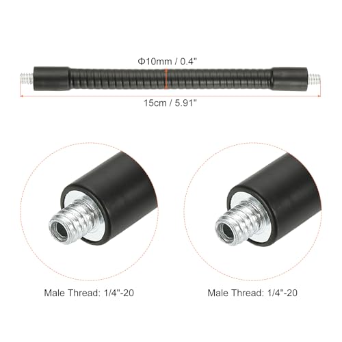 PATIKIL 6" Gooseneck, 2Pcs 1/4"-20 Male to Male Thread Metal Universal Hose Flexible Arm Gooseneck Tube Extension Holder for Action Camera, Phone, Microphone, Black - size: 6"