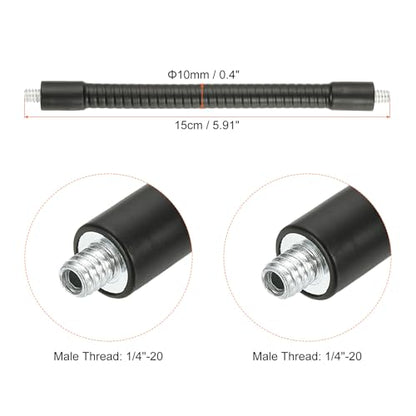 PATIKIL 6" Gooseneck, 2Pcs 1/4"-20 Male to Male Thread Metal Universal Hose Flexible Arm Gooseneck Tube Extension Holder for Action Camera, Phone, Microphone, Black - size: 6"