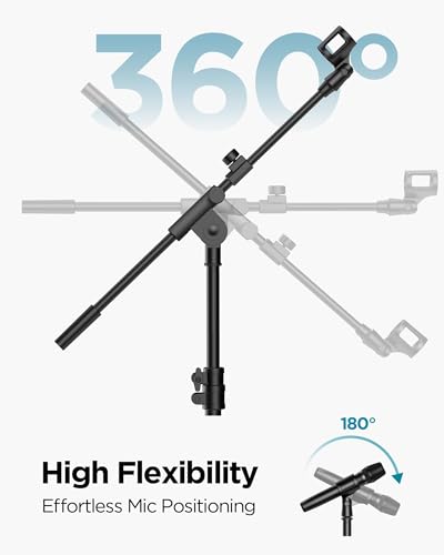 InnoGear Mic Stand Floor, Boom Arm Floor Microphone Stand Height Adjustable Heavy Duty with Iron Base for HyperX SoloCast, HyperX QuadCast S, Razer Seiren V3 Mini, Blue Yeti Shure SM58 and Other Mics
