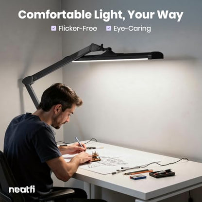 Neatfi 3,500 Lumens LED Desk Lamp – 45W Dimmable Task Light | 3 Light Modes | 540 SMD LEDs | Touch Control | Adjustable Arm | Reading, Craft, Workbench & Office (Black-3, 26-Inch Wide Shade) - color: Black-3