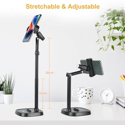 UTEBIT Cell Phone Stand, 6-15" Height Adjustable Cell Phone Holder for Desk | Retractable Cell Phone Stand,Tablet Stand Holder for 4.7"-15.6" Screen iPhone Samsung, iPad, Kindle, eBook Reader, Black
