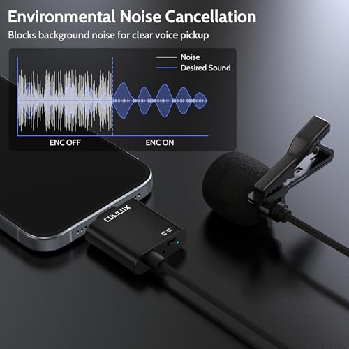 Cubilux Noise-Cancelling USB C Lavalier Microphone, Type C Noise Cancellation ENC Mini Clip-On Lapel MIC Compatible with iPhone 17/16/15 Pro, iPad Pro 13/12.9/11, Galaxy, Pixel, Laptop, Phone, 5FT