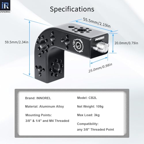 INNOREL CB2L ARRI Positioning Top Handle Extension Universal CNC Multi-Function Cheese Handle 90° Right Angle Fixture Handle 3/8" Screw Fixed for Camera Rabbit Cage Video Equipment Gimbal Stabilizer - size: CB2L