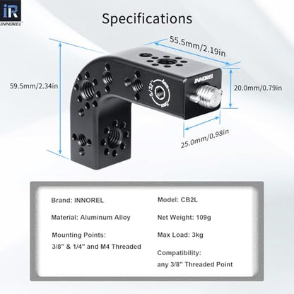INNOREL CB2L ARRI Positioning Top Handle Extension Universal CNC Multi-Function Cheese Handle 90° Right Angle Fixture Handle 3/8" Screw Fixed for Camera Rabbit Cage Video Equipment Gimbal Stabilizer - size: CB2L