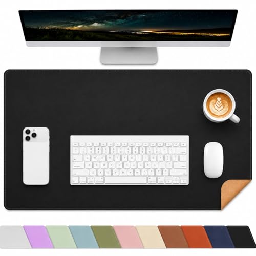AFIING Cork Desk Mat, Black,23.6" x 13.7", Desk Pad Protector | Dual-Sided Cork & PU Leather, Waterproof, Non-Slip for Mouse, Writing, Home Office& Laptop - color: Black, size: 23.6" x 13.7"