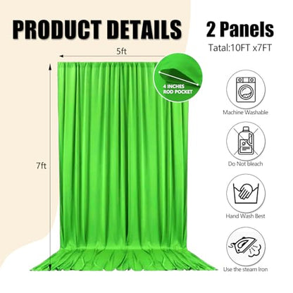 10ft x 7ft Emerald Green Backdrop Curtains for Parties, Fabric Satin Background Curtain with Rod Pockets for Weddings, Birthday, Baby Shower, Photography, Graduation Party Backdrop Drapes, 2 Panels - color: Emerald Green