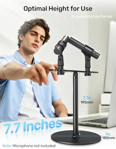Desktop Stereo Array Spacing Mic Stand with Weighted Base & Adjustable Positioning Bar – Dual Microphone Mount Holder for XY/ORTF Recording, Ideal for Podcasting, Studio and Tabletop Use - size: Mic Bar with Stand