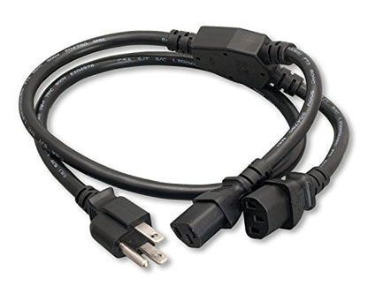 Cablelera AC Power Splitter Cable NEMA 5-15P 2X IEC-320-C13 SJT 6' AC Power Splitter Cord, Black (ZADA37MC-06) - size: 6'