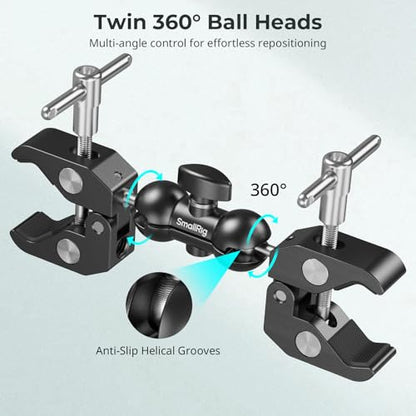 SMALLRIG Adjustable Double Clamp Mount, Dual Head 15-40mm Anti-Slip Clamp, 1.5kg Aluminum Alloy Clamp for Photography Lighting/Tripod/Studio - 5331