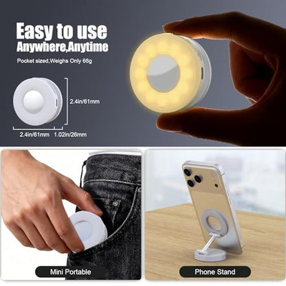 Magnetic Selfie Light, Phone Light Compatible with iPhone Magsafe, CRI97 360° LED Selfie Ring Fill Folding Light with Mirror for Selfies/Photography/TikTok/Zoom Calls/Video Conference